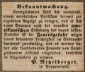 Zeitungsanzeige des Wirts P. Nitzelberger in Poppenreuth, den Bau eines neuen Brunnens betreffend, ... <span class="smw-highlighter" data-type="8" data-state="inline" data-title="Hinweis" title="Zeitungsanzeige des Wirts P. Nitzelberger in Poppenreuth, den Bau eines neuen Brunnens betreffend, Januar 1845Lizenz: NoC-NC 1.0"><span class="smwtticon note"></span><span class="smwttcontent">Zeitungsanzeige des Wirts P. Nitzelberger in Poppenreuth, den Bau eines neuen Brunnens betreffend, Januar 1845<br><br>Lizenz: NoC-NC 1.0</span></span>