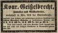 Werbeannonce des Juweliers Konrad Geißelbrecht, Juni 1843 <span class="smw-highlighter" data-type="8" data-state="inline" data-title="Hinweis" title="Lizenz: NoC-NC 1.0"><span class="smwtticon note"></span><span class="smwttcontent">Lizenz: NoC-NC 1.0</span></span>