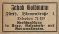 Werbung im Fürther Adressbuch von 1931 von <!--LINK'" 0:13--> in der <!--LINK'" 0:14-->. <span class="smw-highlighter" data-type="8" data-state="inline" data-title="Hinweis" title="Urheber: Fürther Adressbuch 1931Lizenz: CC BY-SA 3.0"><span class="smwtticon note"></span><span class="smwttcontent">Urheber: Fürther Adressbuch 1931<br><br>Lizenz: CC BY-SA 3.0</span></span>