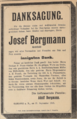 Danksagung für die Anteilnahme zum Tod von Josef Bergmann, 22. Sept. 1905 <span class="smw-highlighter" data-type="8" data-state="inline" data-title="Hinweis" title="Lizenz: NoC-NC 1.0"><span class="smwtticon note"></span><span class="smwttcontent">Lizenz: NoC-NC 1.0</span></span>
