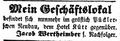 Zeitungsnotiz des Nachfolgers von Jakob Wertheimber, November 1854 <span class="smw-highlighter" data-type="8" data-state="inline" data-title="Hinweis" title="Lizenz: NoC-NC 1.0"><span class="smwtticon note"></span><span class="smwttcontent">Lizenz: NoC-NC 1.0</span></span>