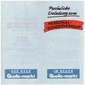 Flyer anlässlich der Neueröffnung des Quelle-Markts nach dem Umbau, Personalkauf 1991 <span class="smw-highlighter" data-type="8" data-state="inline" data-title="Hinweis" title="Urheber: QuelleLizenz: CC BY-SA 3.0"><span class="smwtticon note"></span><span class="smwttcontent">Urheber: <!--LINK'" 0:98--><br><br>Lizenz: CC BY-SA 3.0</span></span>