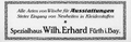 Anzeige Wilhelm Erhard Textilien, Nürnberg-Fürther Israelitisches Gemeindeblatt   1. Mai 1927 <span class="smw-highlighter" data-type="8" data-state="inline" data-title="Hinweis" title="Urheber: Nürnberg-Fürther Israelitisches GemeindeblattLizenz: CC BY-SA 3.0"><span class="smwtticon note"></span><span class="smwttcontent">Urheber: <!--LINK'" 0:0--><br><br>Lizenz: CC BY-SA 3.0</span></span>