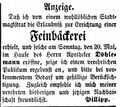 Eröffnung der Feinbäckerei Pillipp, Mai 1855 <span class="smw-highlighter" data-type="8" data-state="inline" data-title="Hinweis" title="Lizenz: NoC-NC 1.0"><span class="smwtticon note"></span><span class="smwttcontent">Lizenz: NoC-NC 1.0</span></span>
