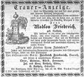 Traueranzeige für Madlon Friedreich, Fürther neueste Nachrichten für Stadt und Land vom 14. Mai 1871 <span class="smw-highlighter" data-type="8" data-state="inline" data-title="Hinweis" title="Lizenz: NoC-NC 1.0"><span class="smwtticon note"></span><span class="smwttcontent">Lizenz: NoC-NC 1.0</span></span>