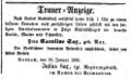 Traueranzeige Caroline Sax, Fürther Tagblatt 27. Januar 1860 <span class="smw-highlighter" data-type="8" data-state="inline" data-title="Hinweis" title="Urheber: Fürther TagblattLizenz: CC BY-SA 3.0"><span class="smwtticon note"></span><span class="smwttcontent">Urheber: <!--LINK'" 0:12--><br><br>Lizenz: CC BY-SA 3.0</span></span>