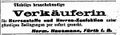 Anzeige Hermann Hausmann im "Frankfurter Israelitischen Familienblatt" vom 18. August 1921 <span class="smw-highlighter" data-type="8" data-state="inline" data-title="Hinweis" title="Urheber: Frankfurter Israelitisches FamilienblattLizenz: CC BY-SA 3.0"><span class="smwtticon note"></span><span class="smwttcontent">Urheber: Frankfurter Israelitisches Familienblatt<br><br>Lizenz: CC BY-SA 3.0</span></span>