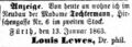 Zeitungsanzeige von Louis Lewes, Januar 1863 <span class="smw-highlighter" data-type="8" data-state="inline" data-title="Hinweis" title="Lizenz: NoC-NC 1.0"><span class="smwtticon note"></span><span class="smwttcontent">Lizenz: NoC-NC 1.0</span></span>
