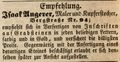 Zeitungsannonce des Kupferstechers <!--LINK'" 0:4-->, April 1850 <span class="smw-highlighter" data-type="8" data-state="inline" data-title="Hinweis" title="Lizenz: NoC-NC 1.0"><span class="smwtticon note"></span><span class="smwttcontent">Lizenz: NoC-NC 1.0</span></span>