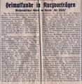 Artikel in den Fürther Nachrichten über eine Veranstaltung des Vereins Alt Fürth, 1937 <span class="smw-highlighter" data-type="8" data-state="inline" data-title="Hinweis" title="Urheber: Fürther NachrichtenLizenz: CC BY-SA 3.0"><span class="smwtticon note"></span><span class="smwttcontent">Urheber: <!--LINK'" 0:47--><br><br>Lizenz: CC BY-SA 3.0</span></span>