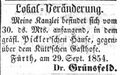 Zeitungsnotiz von Dr. Grünsfeld, September 1854 <span class="smw-highlighter" data-type="8" data-state="inline" data-title="Hinweis" title="Lizenz: NoC-NC 1.0"><span class="smwtticon note"></span><span class="smwttcontent">Lizenz: NoC-NC 1.0</span></span>