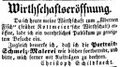 Zeitungsannonce des Malers <!--LINK'" 0:43-->, dass er eine Wirtschaft eröffnet, November 1851 <span class="smw-highlighter" data-type="8" data-state="inline" data-title="Hinweis" title="Lizenz: NoC-NC 1.0"><span class="smwtticon note"></span><span class="smwttcontent">Lizenz: NoC-NC 1.0</span></span>