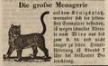 Werbeannonce für eine Menagerie bei der <!--LINK'" 0:32-->, Oktober 1844 <span class="smw-highlighter" data-type="8" data-state="inline" data-title="Hinweis" title="Lizenz: NoC-NC 1.0"><span class="smwtticon note"></span><span class="smwttcontent">Lizenz: NoC-NC 1.0</span></span>
