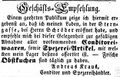 Werbeannonce des Konditors A. Kraus in der damaligen <!--LINK'" 0:37-->, August 1851 <span class="smw-highlighter" data-type="8" data-state="inline" data-title="Hinweis" title="Lizenz: NoC-NC 1.0"><span class="smwtticon note"></span><span class="smwttcontent">Lizenz: NoC-NC 1.0</span></span>