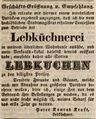 Zeitungsanzeige zur Geschäftseröffnung des Lebküchners <!--LINK'" 0:33-->, Dezember 1844 <span class="smw-highlighter" data-type="8" data-state="inline" data-title="Hinweis" title="Lizenz: NoC-NC 1.0"><span class="smwtticon note"></span><span class="smwttcontent">Lizenz: NoC-NC 1.0</span></span>