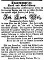 Traueranzeige für den verstorbenen Buntpapierfabrikanten Johann Leonh. Walz, Mai 1851 <span class="smw-highlighter" data-type="8" data-state="inline" data-title="Hinweis" title="Lizenz: NoC-NC 1.0"><span class="smwtticon note"></span><span class="smwttcontent">Lizenz: NoC-NC 1.0</span></span>