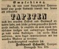 Werbeanzeige für Tapeten, Mai 1845 <span class="smw-highlighter" data-type="8" data-state="inline" data-title="Hinweis" title="Lizenz: NoC-NC 1.0"><span class="smwtticon note"></span><span class="smwttcontent">Lizenz: NoC-NC 1.0</span></span>