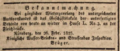 Bekanntmachung der Wiedergenesung Brügers im Friedens- u. Kriegskurier vom 28. Feb. 1825 <span class="smw-highlighter" data-type="8" data-state="inline" data-title="Hinweis" title="Lizenz: NoC-NC 1.0"><span class="smwtticon note"></span><span class="smwttcontent">Lizenz: NoC-NC 1.0</span></span>