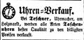 Zeitungsanzeige des Uhrmachers <!--LINK'" 0:41-->, September 1855 <span class="smw-highlighter" data-type="8" data-state="inline" data-title="Hinweis" title="Lizenz: NoC-NC 1.0"><span class="smwtticon note"></span><span class="smwttcontent">Lizenz: NoC-NC 1.0</span></span>