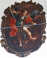 Bildnis St. Michael auf einer Holztafel in der Kirche über der Öffnung zum Chor. Das Bild wurde ... <span class="smw-highlighter" data-type="8" data-state="inline" data-title="Hinweis" title="Bildnis St. Michael auf einer Holztafel in der Kirche über der Öffnung zum Chor. Das Bild wurde traditionell zum Erntedankfest abgenommen und beim Zug mitgeführt. Inzwischen verzichtet die Kirchengemeinde darauf, da der von Michael besiegte Teufel als dunkelhäutiger Mensch dargestellt wird.Urheber: Alexander MayerLizenz: CC BY-SA 3.0"><span class="smwtticon note"></span><span class="smwttcontent">Bildnis St. Michael auf einer Holztafel in der Kirche über der Öffnung zum Chor. Das Bild wurde traditionell zum Erntedankfest abgenommen und beim Zug mitgeführt. Inzwischen verzichtet die Kirchengemeinde darauf, da der von Michael besiegte Teufel als dunkelhäutiger Mensch dargestellt wird.<br>Urheber: <!--LINK'" 0:933--><br><br>Lizenz: CC BY-SA 3.0</span></span>