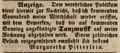 Zeitungsanzeige der Wirtin Margaretha Pitterlein, Februar 1848 <span class="smw-highlighter" data-type="8" data-state="inline" data-title="Hinweis" title="Lizenz: NoC-NC 1.0"><span class="smwtticon note"></span><span class="smwttcontent">Lizenz: NoC-NC 1.0</span></span>