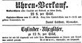 Zeitungsanzeige des Uhrmachers <!--LINK'" 0:42-->, Juni 1855 <span class="smw-highlighter" data-type="8" data-state="inline" data-title="Hinweis" title="Lizenz: NoC-NC 1.0"><span class="smwtticon note"></span><span class="smwttcontent">Lizenz: NoC-NC 1.0</span></span>