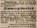 Zeitungsanzeige des Zimmerers <!--LINK'" 0:20-->, Juli 1844 <span class="smw-highlighter" data-type="8" data-state="inline" data-title="Hinweis" title="Lizenz: NoC-NC 1.0"><span class="smwtticon note"></span><span class="smwttcontent">Lizenz: NoC-NC 1.0</span></span>