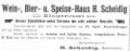 Werbeannonce für das Wein-, Bier- und Speise-Haus H. Scheidig, August 1900 <span class="smw-highlighter" data-type="8" data-state="inline" data-title="Hinweis" title="Lizenz: CC BY-NC-SA 4.0"><span class="smwtticon note"></span><span class="smwttcontent">Lizenz: CC BY-NC-SA 4.0</span></span>