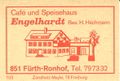 Zündholzschachtel-Etikett des ehemaligen Gasthaus Engelhardt, um 1965 <span class="smw-highlighter" data-type="8" data-state="inline" data-title="Hinweis" title="Lizenz: CC BY-SA 3.0"><span class="smwtticon note"></span><span class="smwttcontent">Lizenz: CC BY-SA 3.0</span></span>