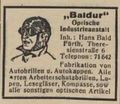 Werbeeintrag der Firma Hans Bald, Theresienstraße 6, im Fürther Adressbuch von 1931 <span class="smw-highlighter" data-type="8" data-state="inline" data-title="Hinweis" title="Urheber: Fürther Adressbuch 1931Lizenz: CC BY-SA 3.0"><span class="smwtticon note"></span><span class="smwttcontent">Urheber: Fürther Adressbuch 1931<br><br>Lizenz: CC BY-SA 3.0</span></span>