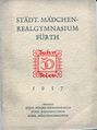 Titelseite: Städt. Mädchen-Realgymnasium Fürth, 1957 <span class="smw-highlighter" data-type="8" data-state="inline" data-title="Hinweis" title="Urheber: Helene-Lange-GymnasiumLizenz: CC BY-SA 3.0"><span class="smwtticon note"></span><span class="smwttcontent">Urheber: <!--LINK'" 0:55--><br><br>Lizenz: CC BY-SA 3.0</span></span>