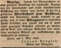 Zeitungsannonce von Johann Dengler, Wirt <!--LINK'" 0:5-->, Mai 1847 <span class="smw-highlighter" data-type="8" data-state="inline" data-title="Hinweis" title="Lizenz: NoC-NC 1.0"><span class="smwtticon note"></span><span class="smwttcontent">Lizenz: NoC-NC 1.0</span></span>