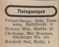 Autogaragen-Werbung im Fürther Adressbuch von 1931, u. a. mit der <!--LINK'" 0:6--> <span class="smw-highlighter" data-type="8" data-state="inline" data-title="Hinweis" title="Urheber: Fürther Adressbuch 1931Lizenz: CC BY-SA 3.0"><span class="smwtticon note"></span><span class="smwttcontent">Urheber: Fürther Adressbuch 1931<br><br>Lizenz: CC BY-SA 3.0</span></span>