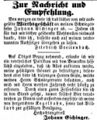 Zeitungsannonce der Wirte Friedrich Breitenbach und Johann Eichinger, April 1853 <span class="smw-highlighter" data-type="8" data-state="inline" data-title="Hinweis" title="Lizenz: NoC-NC 1.0"><span class="smwtticon note"></span><span class="smwttcontent">Lizenz: NoC-NC 1.0</span></span>