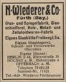 Werbe Eintrag im Fürther Adressbuch 1931 der Glas- und Spiegelfabrik Wiederer & Co. <span class="smw-highlighter" data-type="8" data-state="inline" data-title="Hinweis" title="Urheber: Fürther Adressbuch 1931Lizenz: CC BY-SA 3.0"><span class="smwtticon note"></span><span class="smwttcontent">Urheber: Fürther Adressbuch 1931<br><br>Lizenz: CC BY-SA 3.0</span></span>