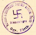 Dienstsiegel der NSDAP-Ortsgruppe Fürth im November 1923 <span class="smw-highlighter" data-type="8" data-state="inline" data-title="Hinweis" title="Urheber: NSDAPLizenz: CC BY-SA 4.0"><span class="smwtticon note"></span><span class="smwttcontent">Urheber: <!--LINK'" 0:36--><br><br>Lizenz: CC BY-SA 4.0</span></span>