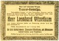 Todesanzeige Leonhard Vitzethum, 1919 <span class="smw-highlighter" data-type="8" data-state="inline" data-title="Hinweis" title="Urheber: unbekanntLizenz: CC BY-SA 3.0"><span class="smwtticon note"></span><span class="smwttcontent">Urheber: unbekannt<br><br>Lizenz: CC BY-SA 3.0</span></span>