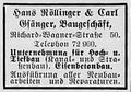 Geschäftsanzeige des Bauunternehmens Röllinger & Gsänger, 1926 <span class="smw-highlighter" data-type="8" data-state="inline" data-title="Hinweis" title="Lizenz: NoC-NC 1.0"><span class="smwtticon note"></span><span class="smwttcontent">Lizenz: NoC-NC 1.0</span></span>