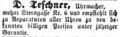 Zeitungsanzeige des Uhrmachers <!--LINK'" 0:22-->, Mai 1862 <span class="smw-highlighter" data-type="8" data-state="inline" data-title="Hinweis" title="Lizenz: NoC-NC 1.0"><span class="smwtticon note"></span><span class="smwttcontent">Lizenz: NoC-NC 1.0</span></span>