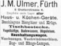 Werbeanzeige J. M. Ulmer, August 1900 <span class="smw-highlighter" data-type="8" data-state="inline" data-title="Hinweis" title="Lizenz: CC BY-NC-SA 4.0"><span class="smwtticon note"></span><span class="smwttcontent">Lizenz: CC BY-NC-SA 4.0</span></span>