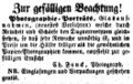 Zeitungsannonce des Daguerreotypisten <!--LINK'" 0:11-->, November 1853 <span class="smw-highlighter" data-type="8" data-state="inline" data-title="Hinweis" title="Lizenz: NoC-NC 1.0"><span class="smwtticon note"></span><span class="smwttcontent">Lizenz: NoC-NC 1.0</span></span>