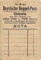 Notizzettel der Fa. Julius Cohn, ca. 1910 <span class="smw-highlighter" data-type="8" data-state="inline" data-title="Hinweis" title="Urheber: Fa. Julius CohnLizenz: CC BY-SA 3.0"><span class="smwtticon note"></span><span class="smwttcontent">Urheber: Fa. Julius Cohn<br><br>Lizenz: CC BY-SA 3.0</span></span>