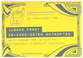 Flyer zur Diskussion mit den Oberbürgermeister-Kandidaten 1984 <span class="smw-highlighter" data-type="8" data-state="inline" data-title="Hinweis" title="Urheber: Stadtjugendring FürthLizenz: CC BY-SA 3.0"><span class="smwtticon note"></span><span class="smwttcontent">Urheber: <!--LINK'" 0:255--><br><br>Lizenz: CC BY-SA 3.0</span></span>