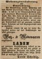 Werbeanzeige für den "Putz- & Modewaaren-Laden" von Doris Scheidig, März 1847 <span class="smw-highlighter" data-type="8" data-state="inline" data-title="Hinweis" title="Lizenz: NoC-NC 1.0"><span class="smwtticon note"></span><span class="smwttcontent">Lizenz: NoC-NC 1.0</span></span>