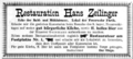 Anzeige Hans Zeilinger vom Lokal der Feuerwehr, August 1900 <span class="smw-highlighter" data-type="8" data-state="inline" data-title="Hinweis" title="Urheber: Hans ZeilingerLizenz: CC BY-SA 3.0"><span class="smwtticon note"></span><span class="smwttcontent">Urheber: Hans Zeilinger<br><br>Lizenz: CC BY-SA 3.0</span></span>