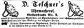 Zeitungsanzeige des Uhrmachers <!--LINK'" 0:20-->, Mai 1870 <span class="smw-highlighter" data-type="8" data-state="inline" data-title="Hinweis" title="Lizenz: NoC-NC 1.0"><span class="smwtticon note"></span><span class="smwttcontent">Lizenz: NoC-NC 1.0</span></span>