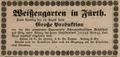 Werbeannonce für den <a class="mw-selflink selflink">Weißengarten</a>, August 1843 <span class="smw-highlighter" data-type="8" data-state="inline" data-title="Hinweis" title="Lizenz: NoC-NC 1.0"><span class="smwtticon note"></span><span class="smwttcontent">Lizenz: NoC-NC 1.0</span></span>