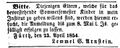 Anzeige von Lemmel Arnstein im <!--LINK'" 0:33--> vom 25. April 1854 <span class="smw-highlighter" data-type="8" data-state="inline" data-title="Hinweis" title="Lizenz: CC BY-SA 3.0"><span class="smwtticon note"></span><span class="smwttcontent">Lizenz: CC BY-SA 3.0</span></span>