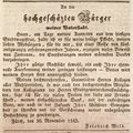 Zeitungsartikel des Magistratsrats <a class="mw-selflink selflink">Friedrich Wild</a> anlässlich seines Ausscheidens aus dem Magistrat ... <span class="smw-highlighter" data-type="8" data-state="inline" data-title="Hinweis" title="Zeitungsartikel des Magistratsrats Friedrich Wild anlässlich seines Ausscheidens aus dem Magistrat nach 25 Jahren, Dezember 1843Lizenz: NoC-NC 1.0"><span class="smwtticon note"></span><span class="smwttcontent">Zeitungsartikel des Magistratsrats <a class="mw-selflink selflink">Friedrich Wild</a> anlässlich seines Ausscheidens aus dem Magistrat nach 25 Jahren, Dezember 1843<br><br>Lizenz: NoC-NC 1.0</span></span>