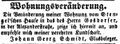 Zeitungsanzeige des Glasbelegers Schmidt, der zu <!--LINK'" 0:29--> zieht, August 1851 <span class="smw-highlighter" data-type="8" data-state="inline" data-title="Hinweis" title="Lizenz: NoC-NC 1.0"><span class="smwtticon note"></span><span class="smwttcontent">Lizenz: NoC-NC 1.0</span></span>
